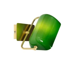 Klassieke notaris wandlamp messing met groen glas - Banker