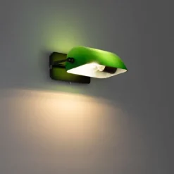 Klassieke notaris wandlamp donkerbrons met groen glas - Banker