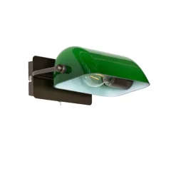 Klassieke notaris wandlamp donkerbrons met groen glas - Banker