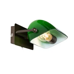 Klassieke notaris wandlamp donkerbrons met groen glas - Banker