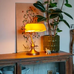 Klassieke notarislamp brons met amber glas - Banker