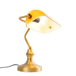 Klassieke notarislamp brons met amber glas - Banker