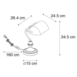 Klassieke notarislamp brons met amber glas - Banker