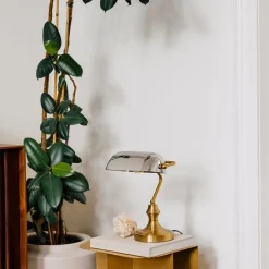 Klassieke notarislamp goud met gerookt spiegel glas - Banker