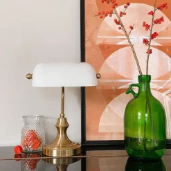 Klassieke notarislamp goud met opaal glas - Banker