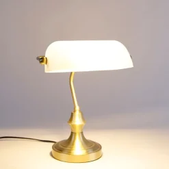 Klassieke notarislamp goud met opaal glas - Banker