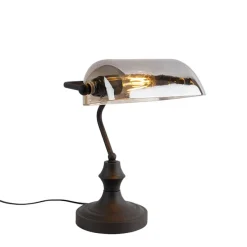 Klassieke notarislamp zwart met gerookt spiegel glas - Banker