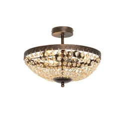 Klassieke plafondlamp brons en kristal 3-lichts - Mondrian