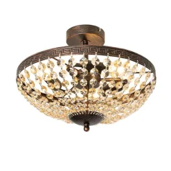 Klassieke plafondlamp brons en kristal 3-lichts - Mondrian