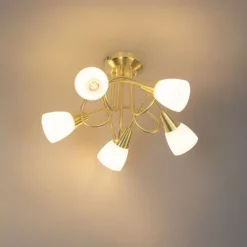 Klassieke plafondlamp goud met opaal glas 5-lichts - Inez