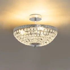 Klassieke plafondlamp staal met kristal 3-lichts - Mondrian