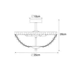 Klassieke plafondlamp staal met kristal 3-lichts - Mondrian