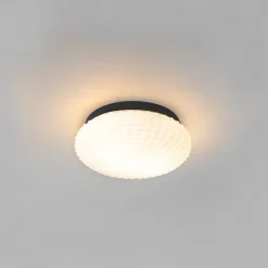 Klassieke plafondlamp zwart met opaal glas 30 cm IP44 - Nohmi