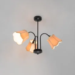 Klassieke plafondlamp zwart met lampenkap goud 3-lichts - Nona