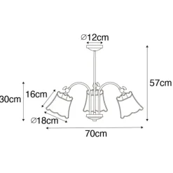 Klassieke plafondlamp zwart met lampenkap goud 3-lichts - Nona
