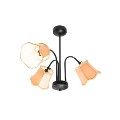 Klassieke plafondlamp zwart met lampenkap goud 3-lichts - Nona