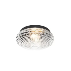 Klassieke plafondlamp zwart met smoke glas 30 cm IP44 - Nohmi