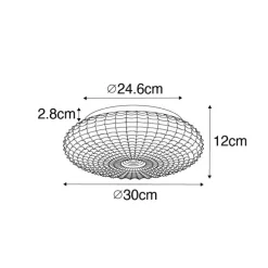 Klassieke plafondlamp zwart met smoke glas 30 cm IP44 - Nohmi