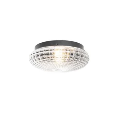 Klassieke plafondlamp zwart met smoke glas 30 cm IP44 - Nohmi