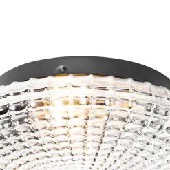 Klassieke plafondlamp zwart met smoke glas 23 cm IP44 - Nohmi