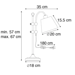 Klassieke tafellamp brons met witte kap - Ashley