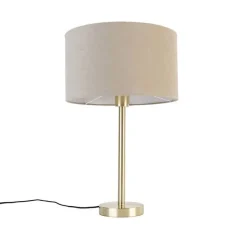 Klassieke tafellamp messing met kap lichtbruin 35 cm - Simplo