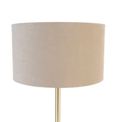 Klassieke tafellamp messing met kap lichtbruin 35 cm - Simplo