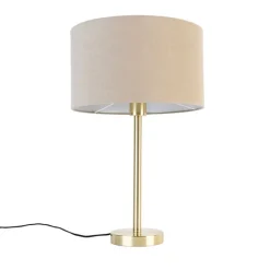 Klassieke tafellamp messing met kap lichtbruin 35 cm - Simplo