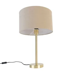 Klassieke tafellamp messing met kap lichtbruin 35 cm - Simplo