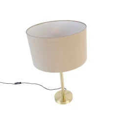 Klassieke tafellamp messing met kap lichtbruin 35 cm - Simplo