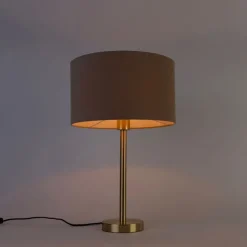 Klassieke tafellamp messing met kap lichtbruin 35 cm - Simplo