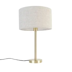 Klassieke tafellamp messing met kap lichtgrijs 35 cm - Simplo