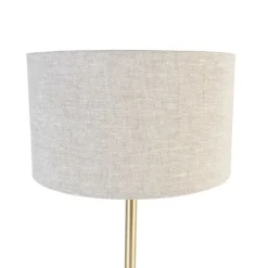 Klassieke tafellamp messing met kap lichtgrijs 35 cm - Simplo