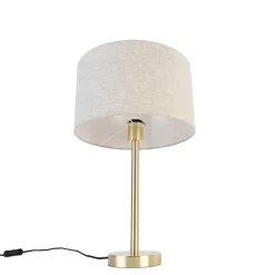 Klassieke tafellamp messing met kap lichtgrijs 35 cm - Simplo