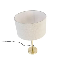 Klassieke tafellamp messing met kap lichtgrijs 35 cm - Simplo