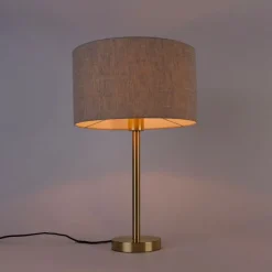 Klassieke tafellamp messing met kap lichtgrijs 35 cm - Simplo