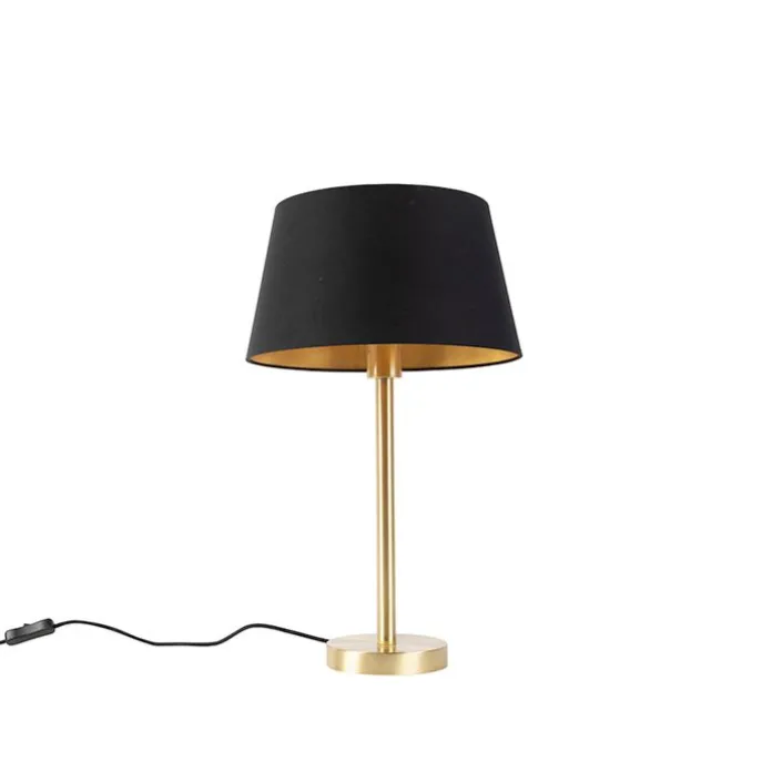 Klassieke tafellamp messing met zwarte kap 32 cm - Simplo