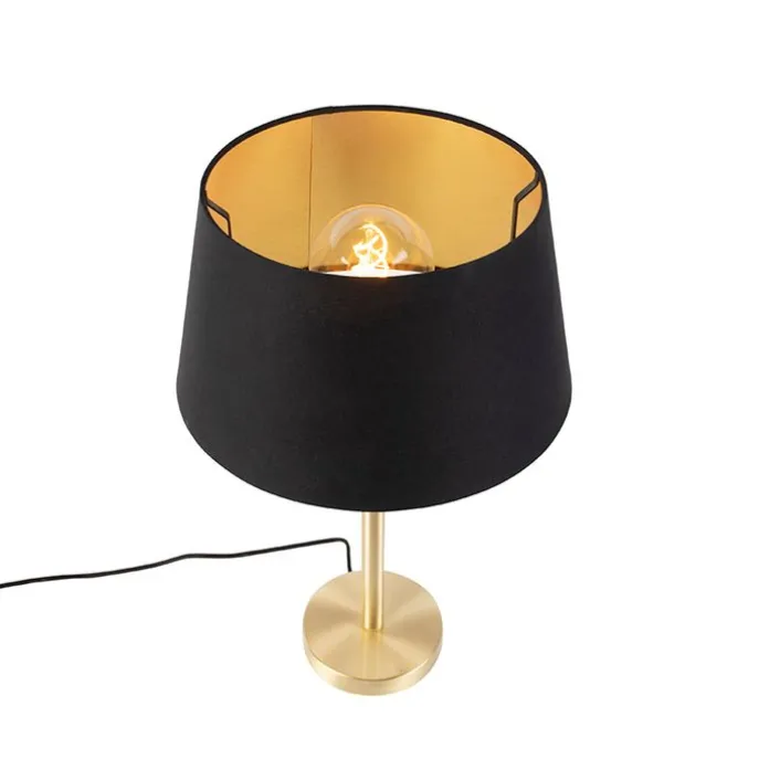 Klassieke tafellamp messing met zwarte kap 32 cm - Simplo