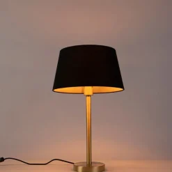 Klassieke tafellamp messing met zwarte kap 32 cm - Simplo