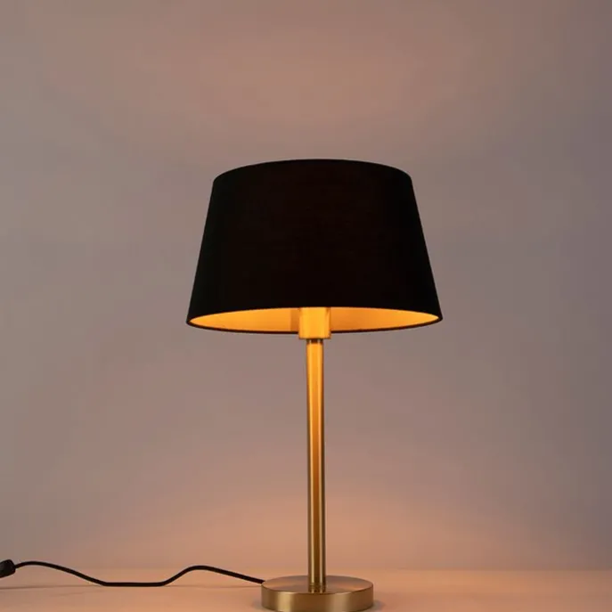 Klassieke tafellamp messing met zwarte kap 32 cm - Simplo