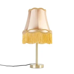 Klassieke tafellamp messing met granny kap goud 30 cm - Simplo