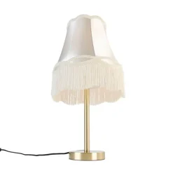 Klassieke tafellamp messing met granny kap crème 30 cm - Simplo