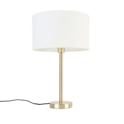 Klassieke tafellamp messing met kap wit 35 cm - Simplo