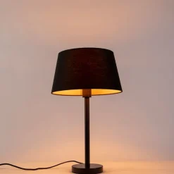 Klassieke tafellamp zwart met zwarte kap 32 cm - Simplo