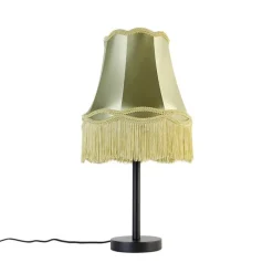 Klassieke tafellamp zwart met granny kap groen 30 cm - Simplo