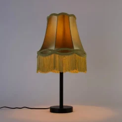 Klassieke tafellamp zwart met granny kap groen 30 cm - Simplo