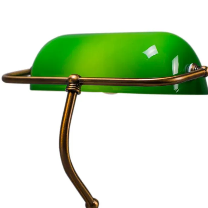 Klassieke tafellamp/notarislamp brons met groen glas - Banker