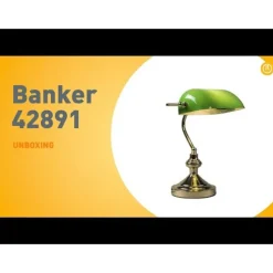 Klassieke tafellamp/notarislamp messing met groen glas - Banker