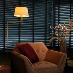 Klassieke vloerlamp brons met witte kap verstelbaar - Ladas Fix