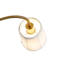 Klassieke vloerlamp brons stoffen kap wit met leeslamp - Retro